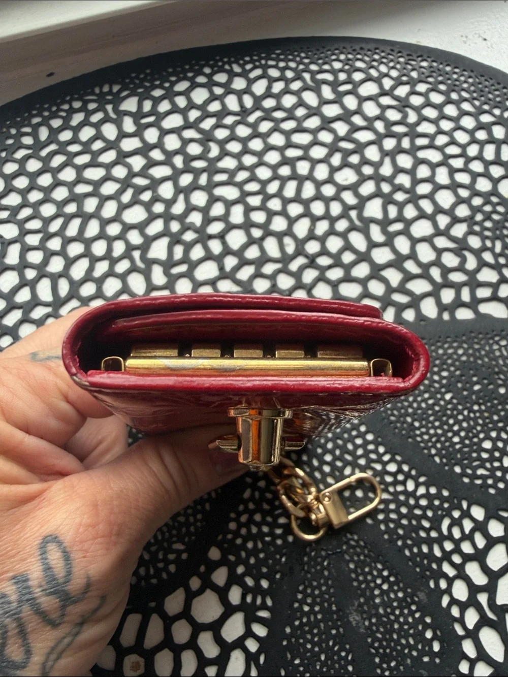 Louis Vuitton Vernis Red Patent Key Case with Gold Chain